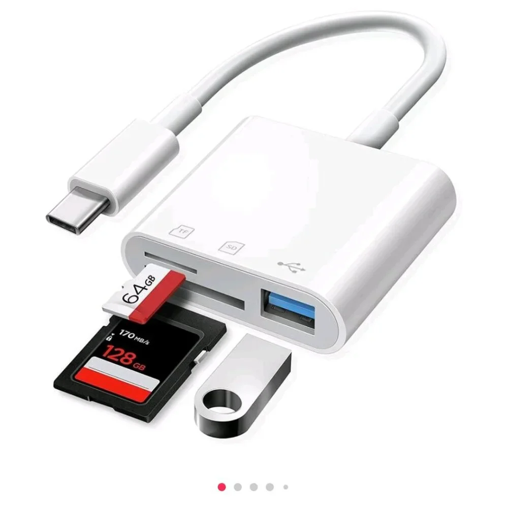 3 in 1 USB C adapter: USB A port, SD port, TD port